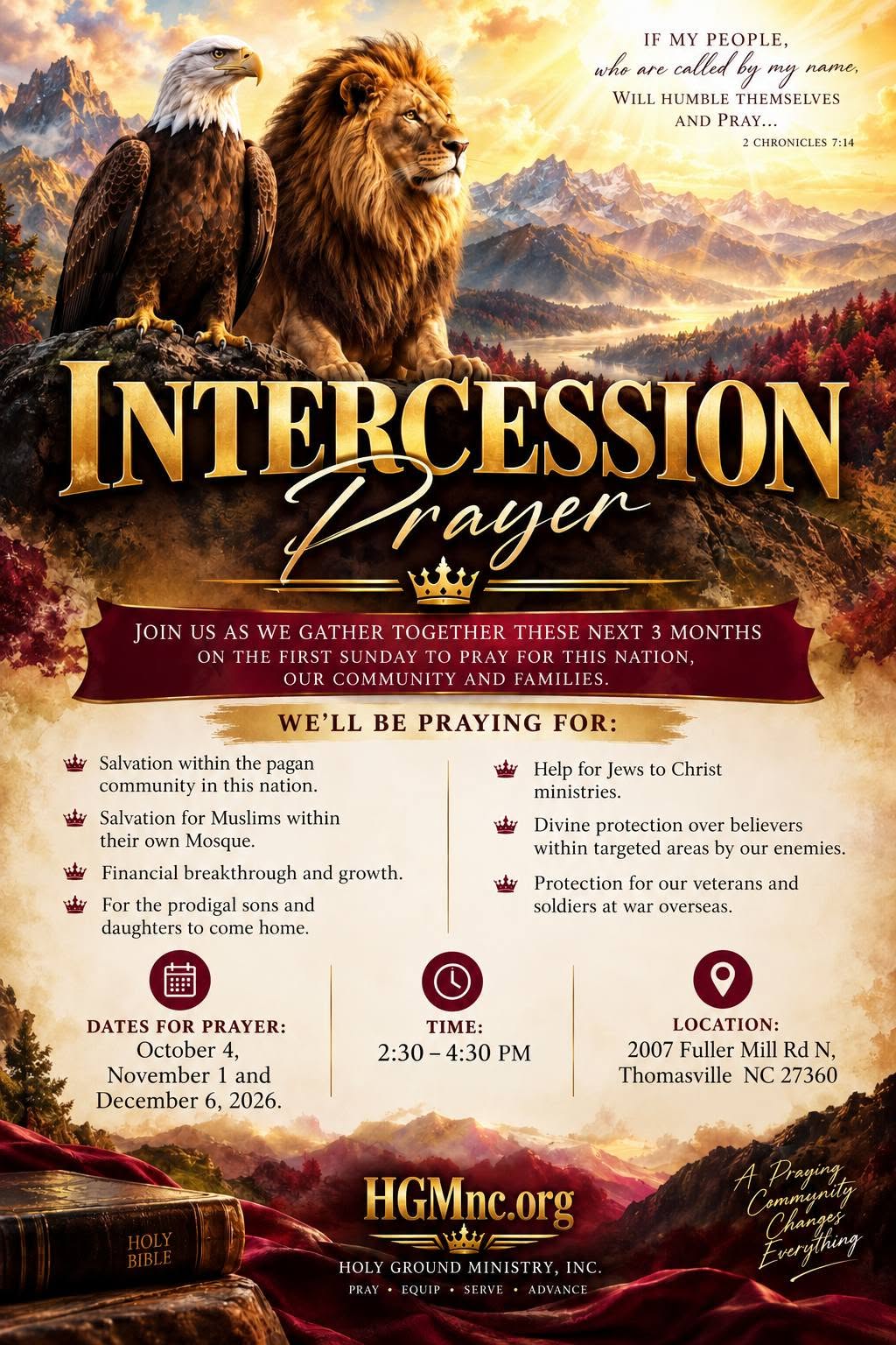 Intercession Prayer 2:30-4:30pm October 4, November 1 & December 6